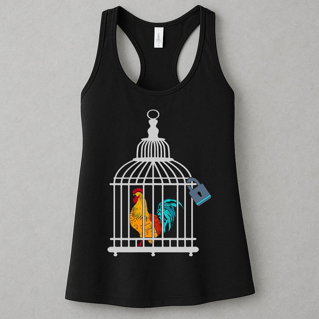 Red Rooster Cock Male Chastity Chicken In Cage Womens Tank Top