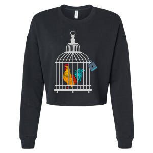 Red Rooster Cock Male Chastity Chicken In Cage Cropped Pullover Crew