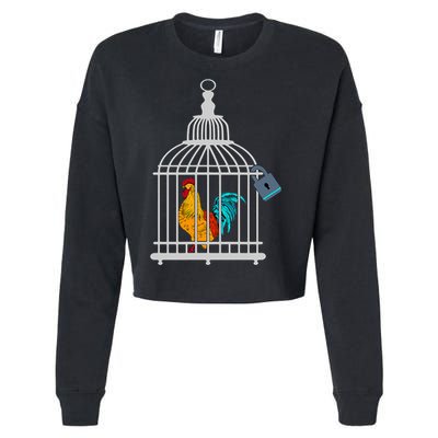 Red Rooster Cock Male Chastity Chicken In Cage Cropped Pullover Crew