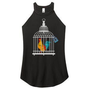 Red Rooster Cock Male Chastity Chicken In Cage Women's Perfect Tri Rocker Tank