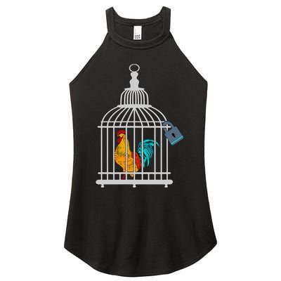Red Rooster Cock Male Chastity Chicken In Cage Women's Perfect Tri Rocker Tank
