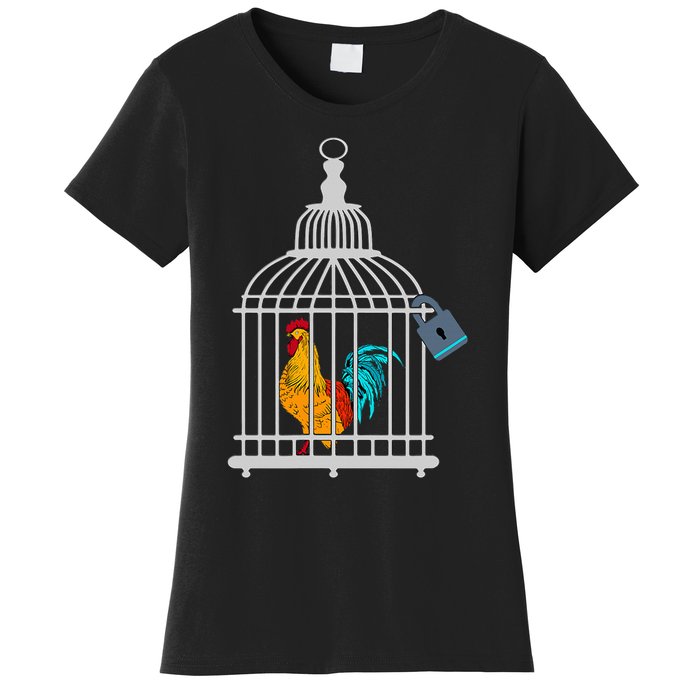 Red Rooster Cock Male Chastity Chicken In Cage Women's T-Shirt