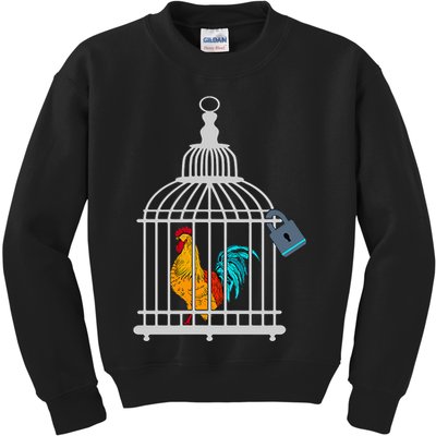 Red Rooster Cock Male Chastity Chicken In Cage Kids Sweatshirt