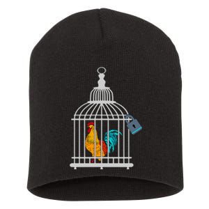 Red Rooster Cock Male Chastity Chicken In Cage Short Acrylic Beanie