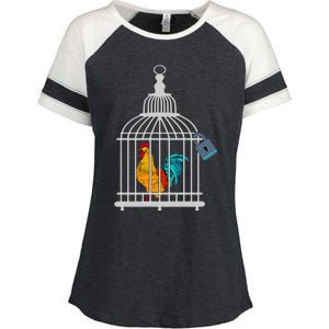 Red Rooster Cock Male Chastity Chicken In Cage Enza Ladies Jersey Colorblock Tee