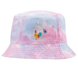 Red Rooster Cock Male Chastity Chicken In Cage Tie-Dyed Bucket Hat