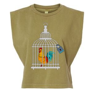 Red Rooster Cock Male Chastity Chicken In Cage Garment-Dyed Women's Muscle Tee