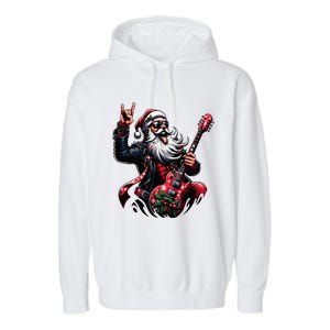 Rock & Roll Christmas Santa Claus Guitar Player  Garment-Dyed Fleece Hoodie