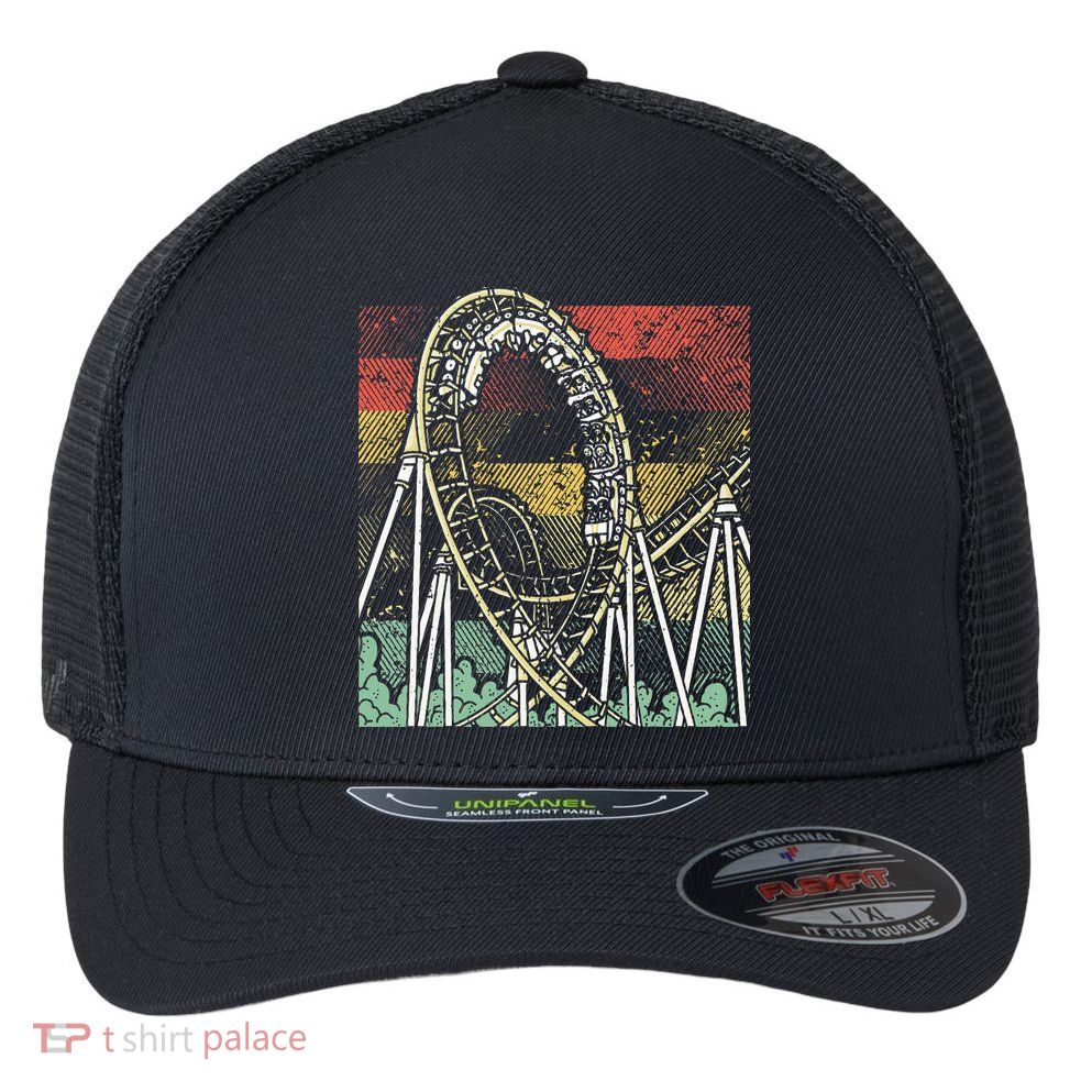 Retro Roller Coaster Flexfit Unipanel Trucker Cap