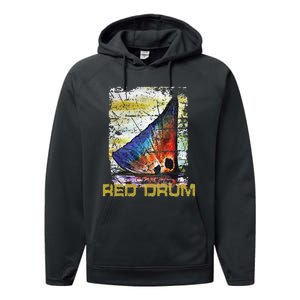 Redfish Red Drum Salty Dad Gift Saltwater Fishing Ocean Fish Performance Fleece Hoodie