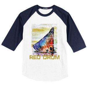 Redfish Red Drum Salty Dad Gift Saltwater Fishing Ocean Fish Baseball Sleeve Shirt