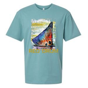 Redfish Red Drum Salty Dad Gift Saltwater Fishing Ocean Fish Sueded Cloud Jersey T-Shirt