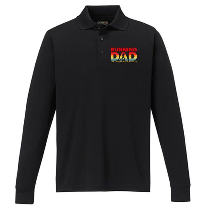 Retro Running Dad Apparel Funny Marathon Performance Long Sleeve Polo