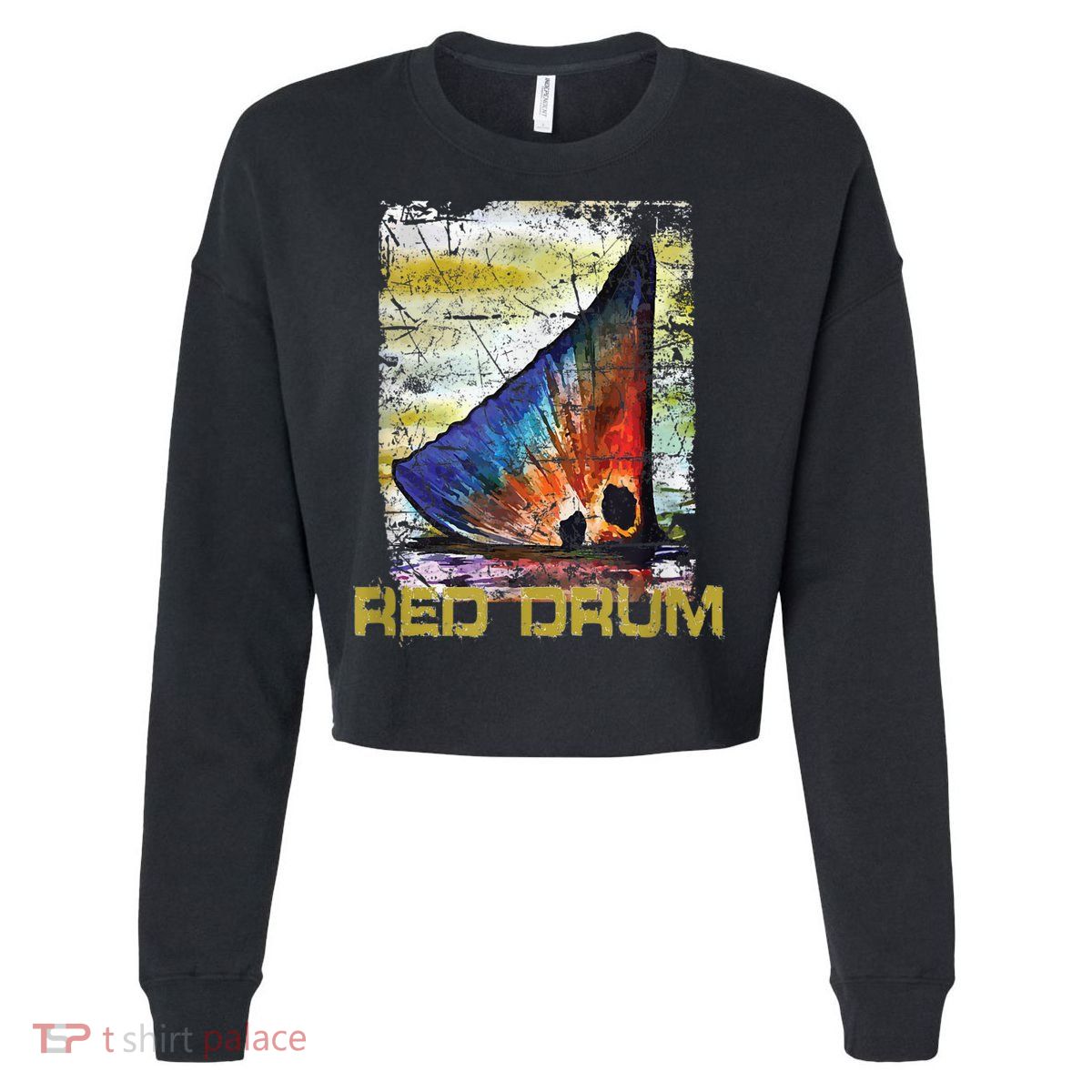 Redfish Red Drum Salty Dad Saltwater Fishing Ocean Fish Cropped Pullover Crew