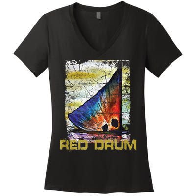 Redfish Red Drum Salty Dad Saltwater Fishing Ocean Fish Women's V-Neck T-Shirt