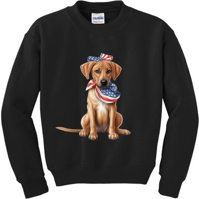 Rhodesian Ridgeback Dog Puppy USA Flag Cute American Dogs Kids Sweatshirt