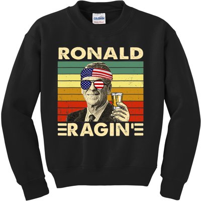 Ronald Ragin Drinking President Vintage Retro American Flag Kids Sweatshirt