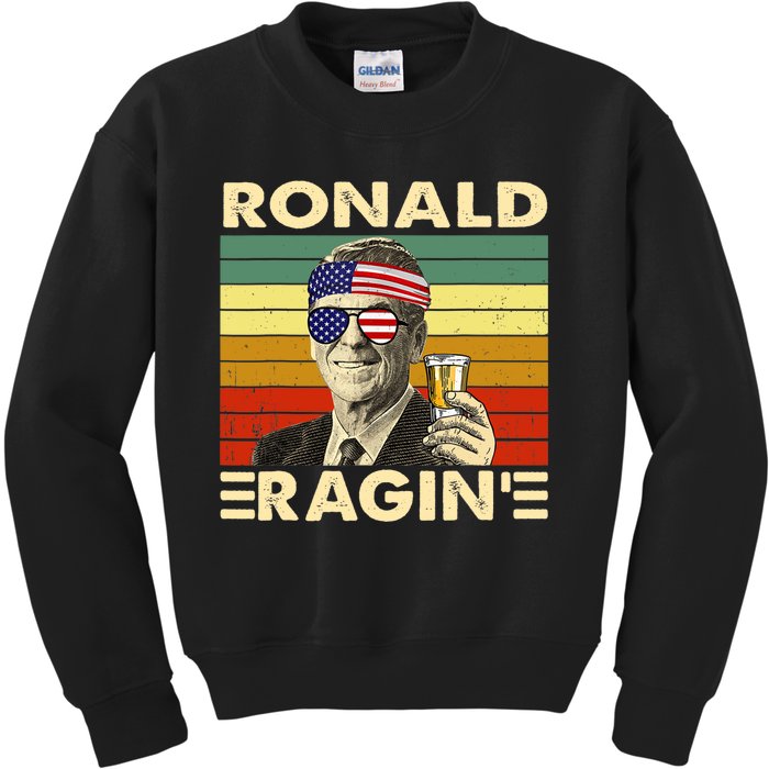 Ronald Ragin Drinking President Vintage Retro American Flag Kids Sweatshirt