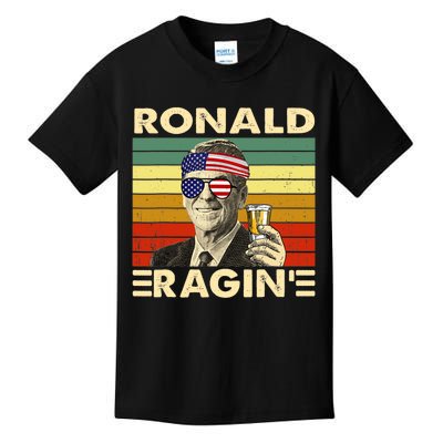 Ronald Ragin Drinking President Vintage Retro American Flag Kids T-Shirt