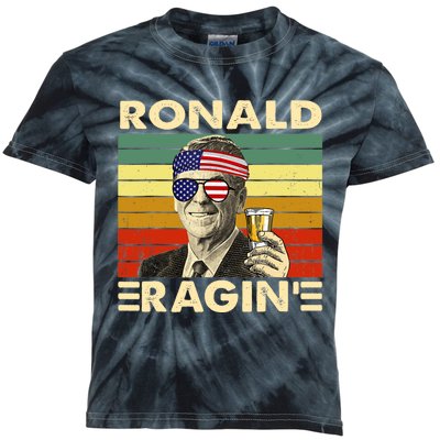 Ronald Ragin Drinking President Vintage Retro American Flag Kids Tie-Dye T-Shirt