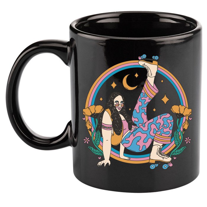 Retro Roller Disco Girl 11oz C Handle Ceramic Mug