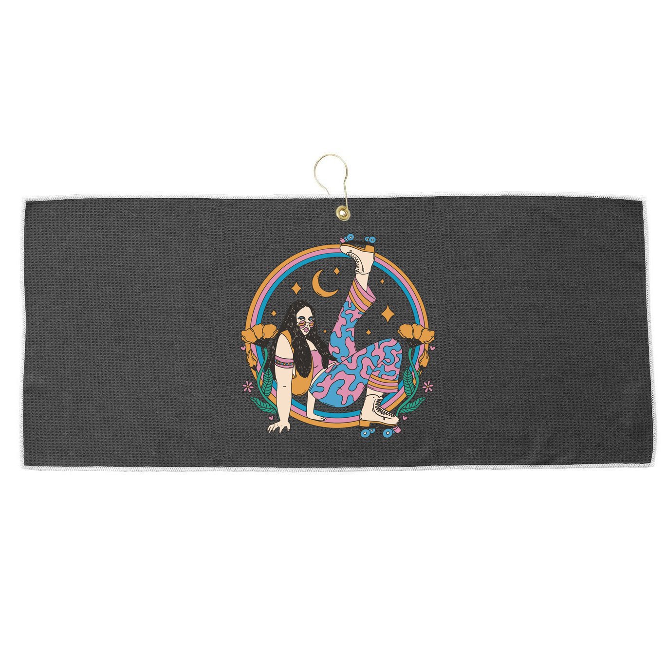 Retro Roller Disco Girl Large Microfiber Waffle Golf Towel