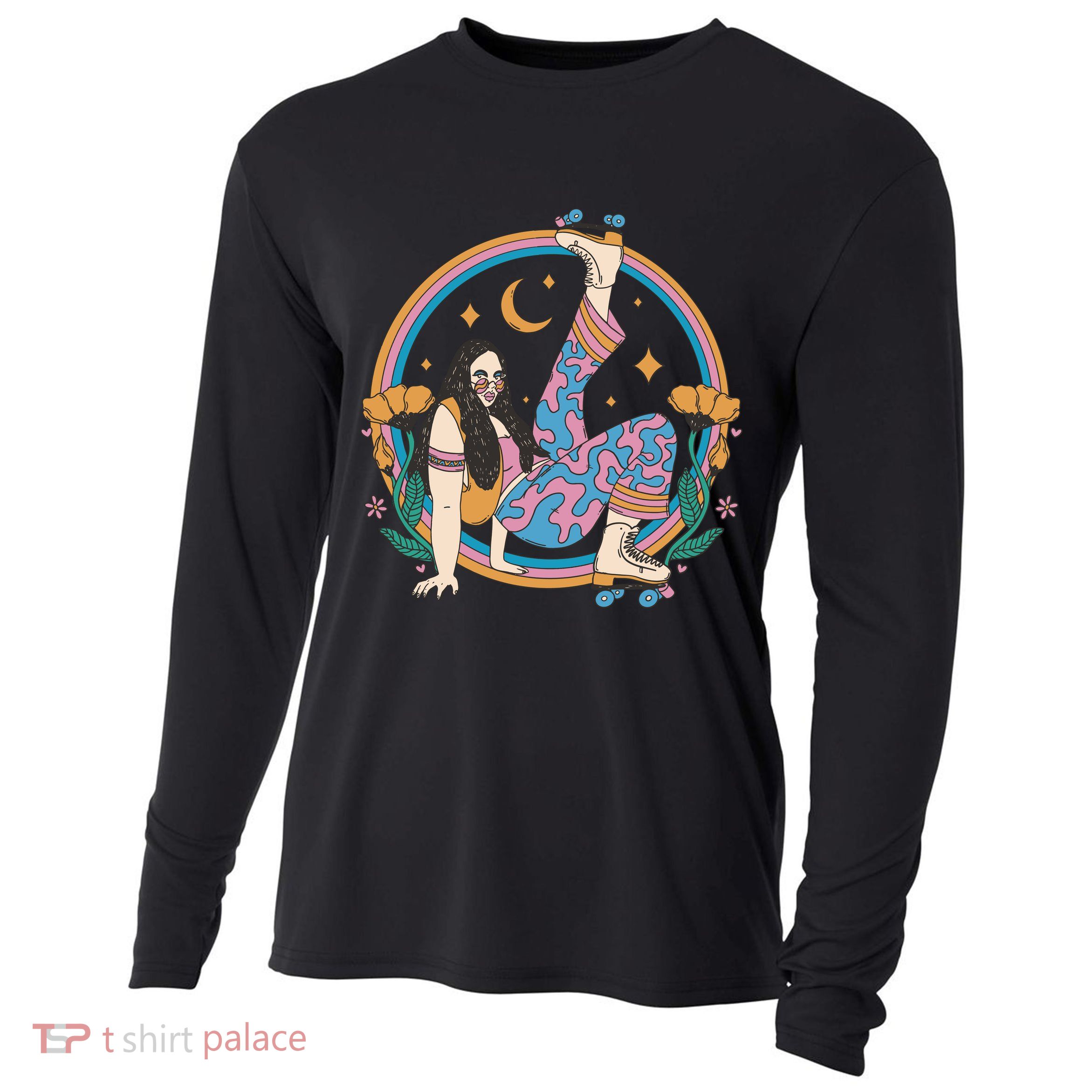 Retro Roller Disco Girl Cooling Performance Long Sleeve Crew