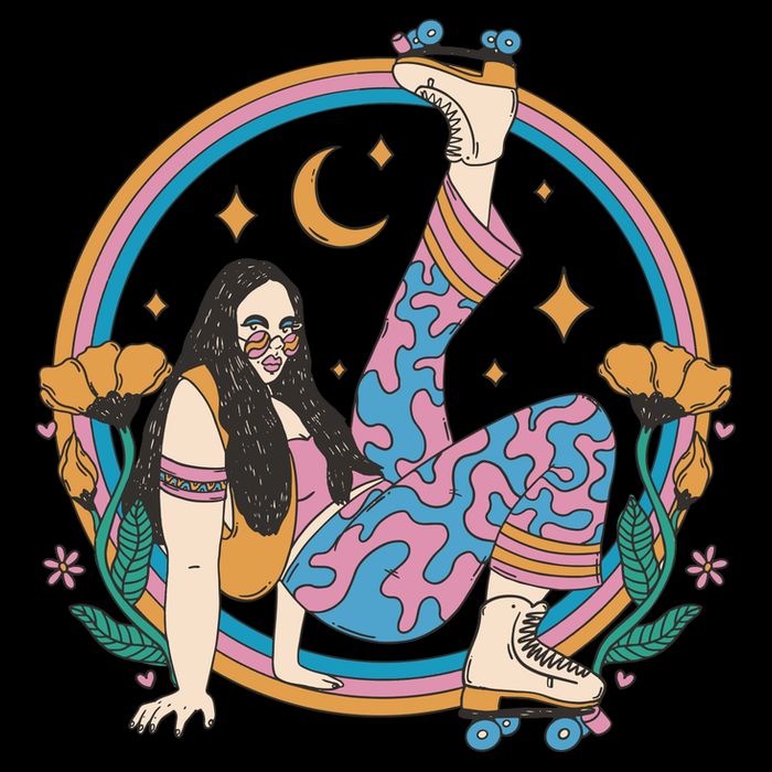 Retro Roller Disco Girl Cropped Pullover Crew