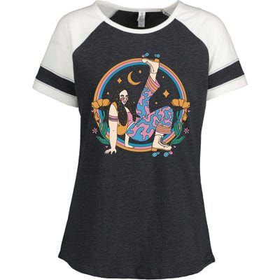 Retro Roller Disco Girl Enza Ladies Jersey Colorblock Tee