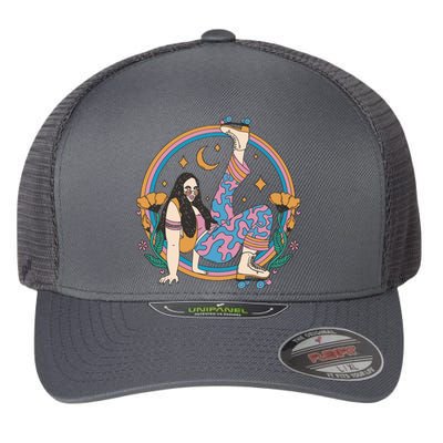 Retro Roller Disco Girl Flexfit Unipanel Trucker Cap