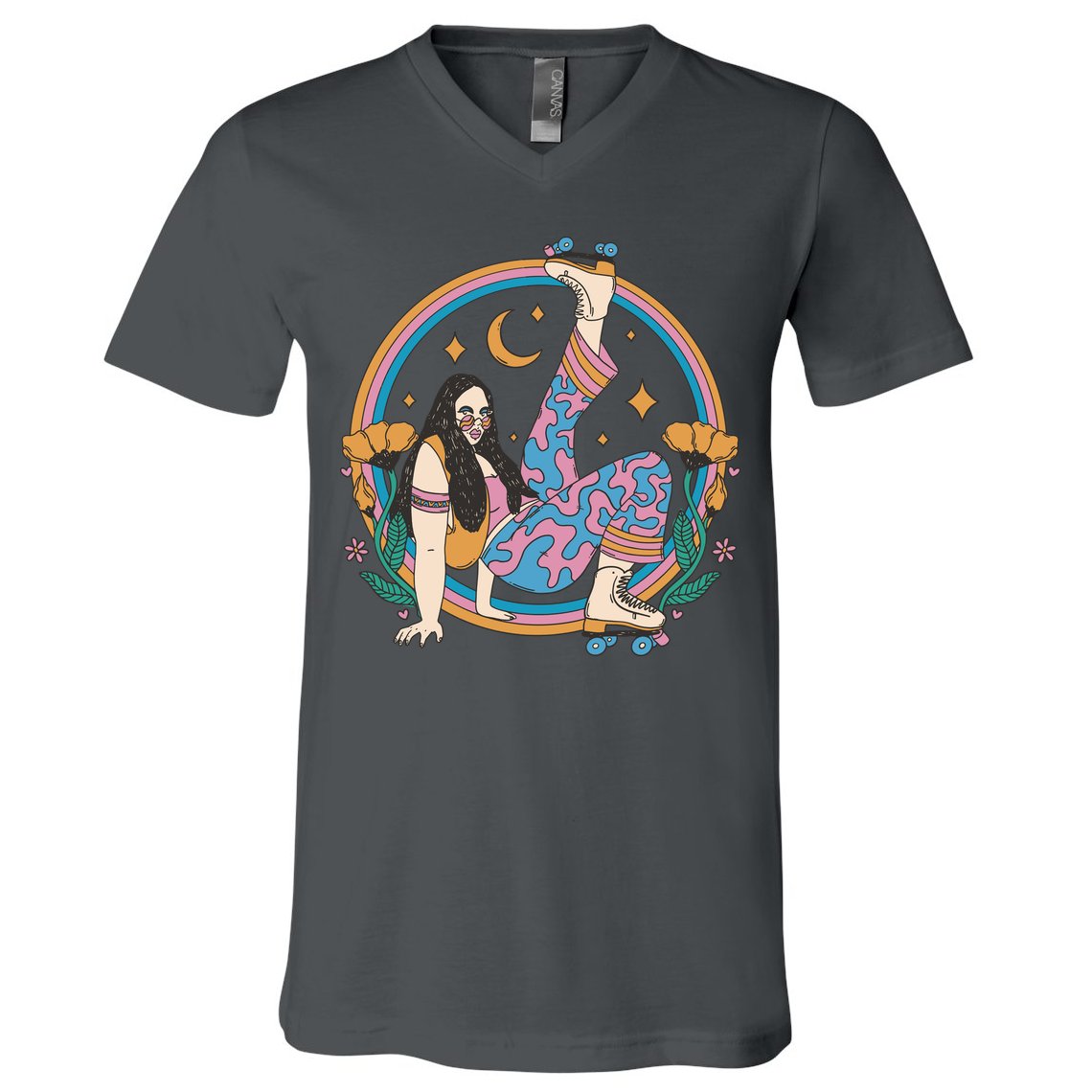 Retro Roller Disco Girl V-Neck T-Shirt