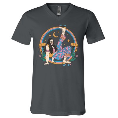 Retro Roller Disco Girl V-Neck T-Shirt