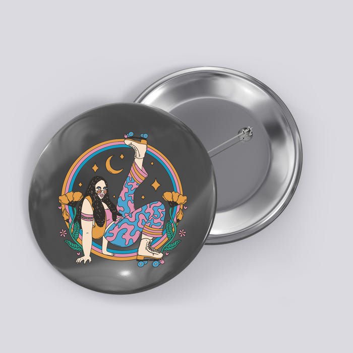 Retro Roller Disco Girl Button
