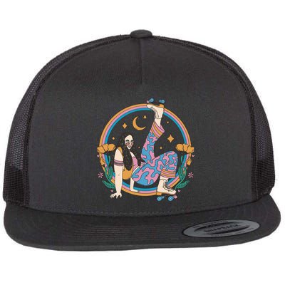 Retro Roller Disco Girl Flat Bill Trucker Hat