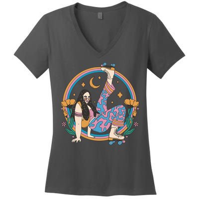 Retro Roller Disco Girl Women's V-Neck T-Shirt