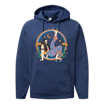 Retro Roller Disco Girl Performance Fleece Hoodie