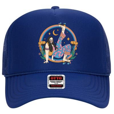 Retro Roller Disco Girl High Crown Mesh Back Trucker Hat