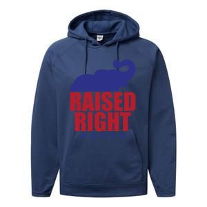 Raised Right Donald Trump Supporter Republican Elephant Gift Performance Fleece Hoodie