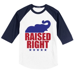 Raised Right Donald Trump Supporter Republican Elephant Gift Baseball Sleeve Shirt