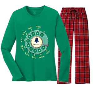 Retro Rotary Dial Women's Long Sleeve Flannel Pajama Set 