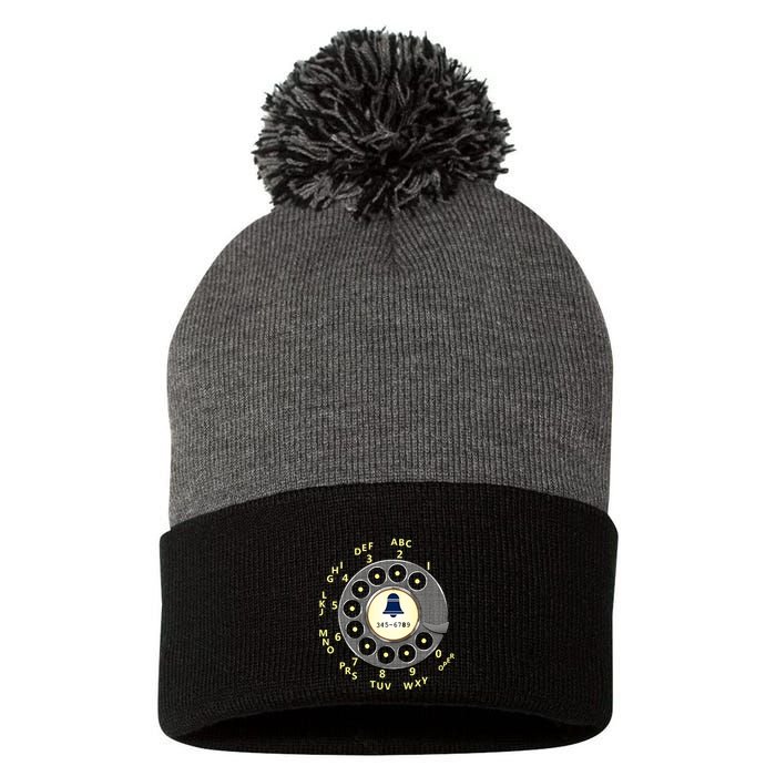 Retro Rotary Dial Pom Pom 12in Knit Beanie