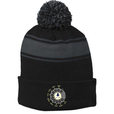 Retro Rotary Dial Stripe Pom Pom Beanie