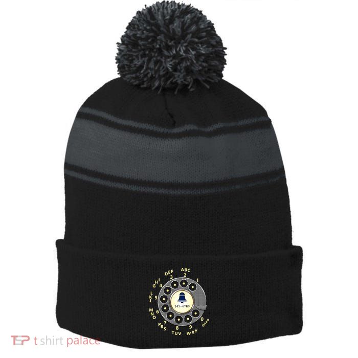Retro Rotary Dial Stripe Pom Pom Beanie