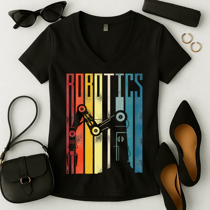 Robot Robotics Engineer Retro Robotics Women's V-Neck T-Shirt