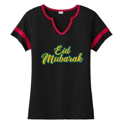 Retro Ramadan Eid Mubarak Ladies Halftime Notch Neck Tee