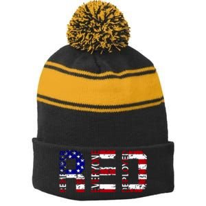 RED Remove Everyone Deployed Stripe Pom Pom Beanie