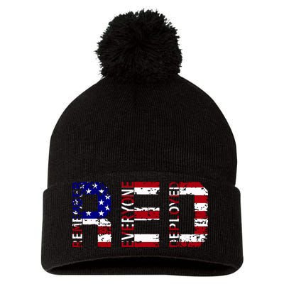 RED Remove Everyone Deployed Pom Pom 12in Knit Beanie