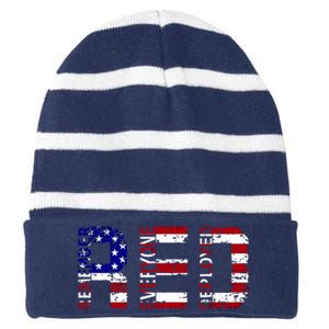 RED Remove Everyone Deployed Striped Beanie with Solid Band