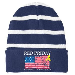 R.E.D Remember Everyone Deployed Red Friday Military Striped Beanie with Solid Band