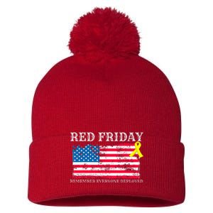 R.E.D Remember Everyone Deployed Red Friday Military Pom Pom 12in Knit Beanie